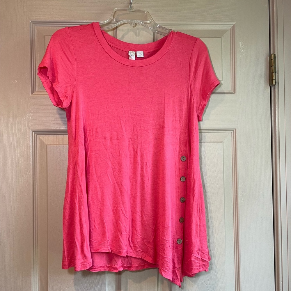 Misia Orange Asymmetrical Button Detail Short Sleeve Tee,‎ Size Small